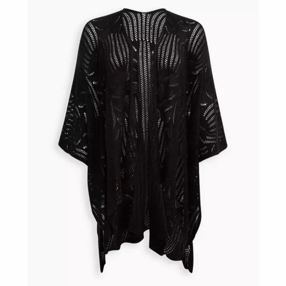 Ruana - Pointelle Open Knit Black One Size - Picture 2 of 5